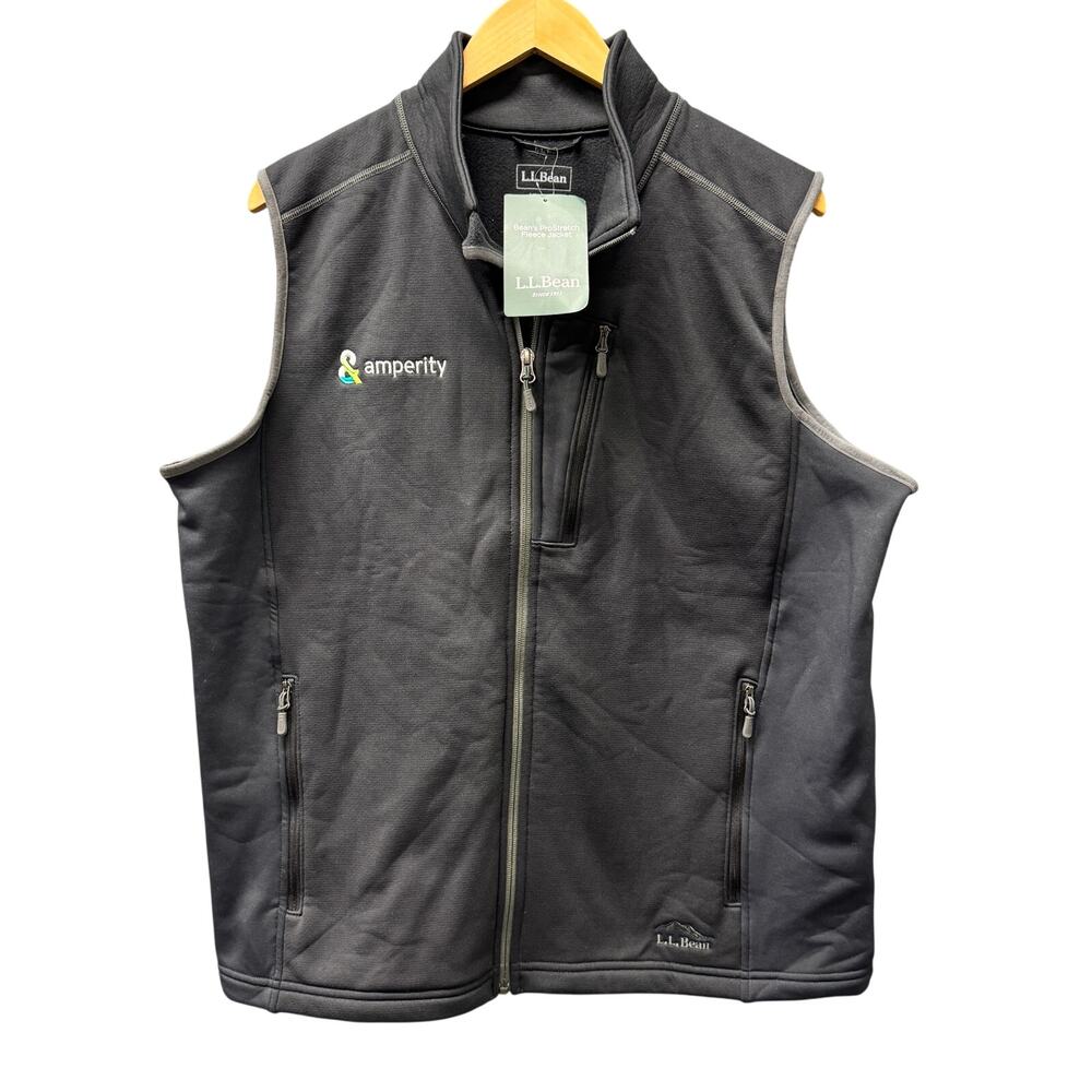 LL Bean Vest Mens XL Black‎ Full Zip ProStretch Fleece Jacket AMPERITY Logo NEW